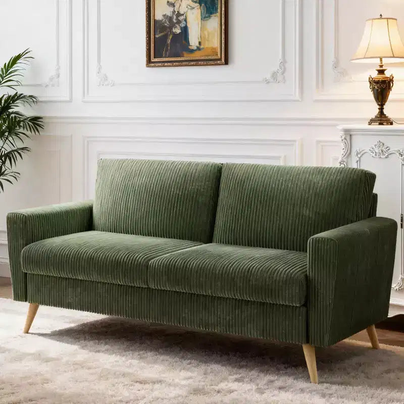 Canapé deux places Mid-Century Modern en velours côtelé de 68 po avec coussin à ressorts