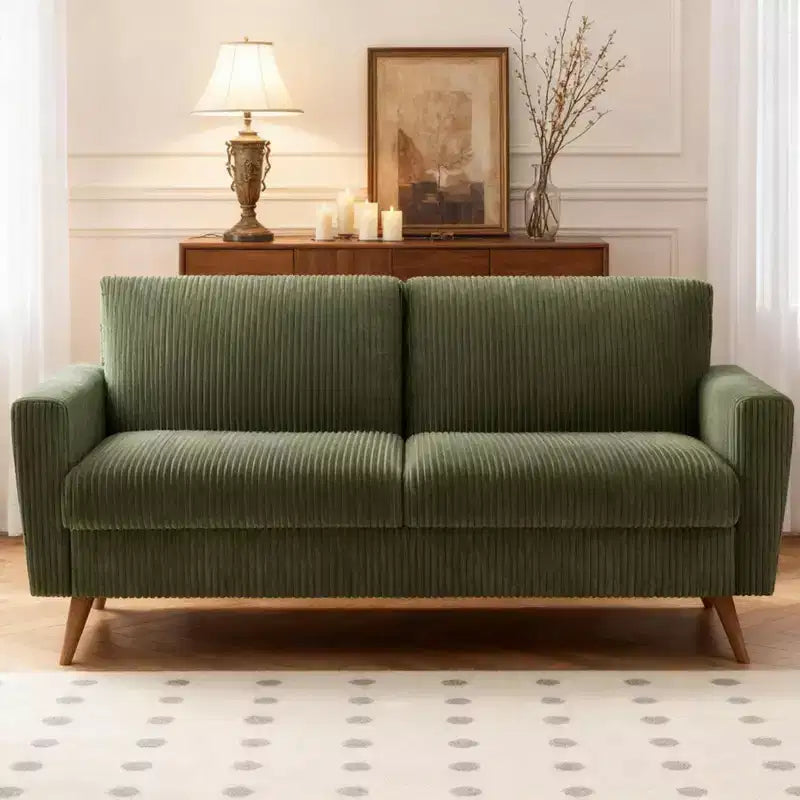 Canapé deux places Mid-Century Modern en velours côtelé de 68 po avec coussin à ressorts