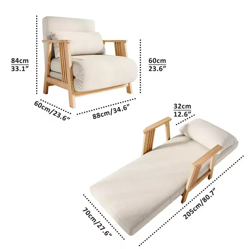 Fauteuil convertible en tissu ATJafurn, fauteuil futon d'appoint avec structure en bois massif, chaise longue lit pour chambre ou salon, beige