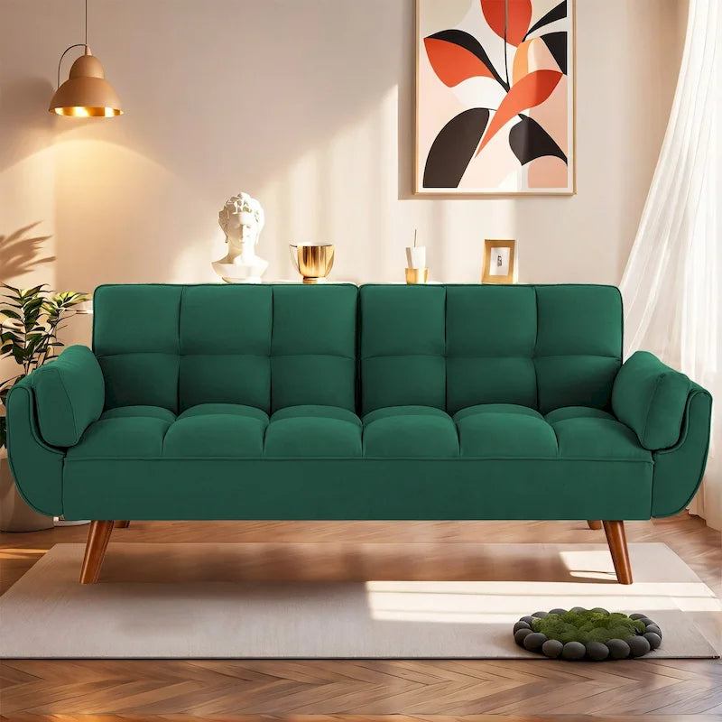 Canapé-lit futon de 75,39 pouces, canapé-lit pliant convertible inclinable pour salon avec 2 oreillers/accoudoirs