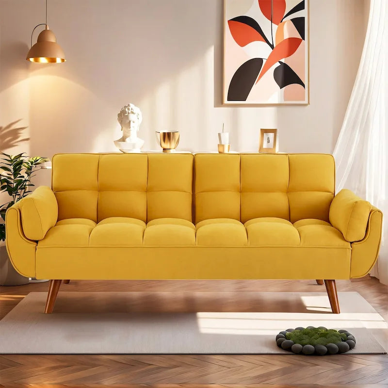 Canapé-lit futon de 75,39 pouces, canapé-lit pliant convertible inclinable pour salon avec 2 oreillers/accoudoirs