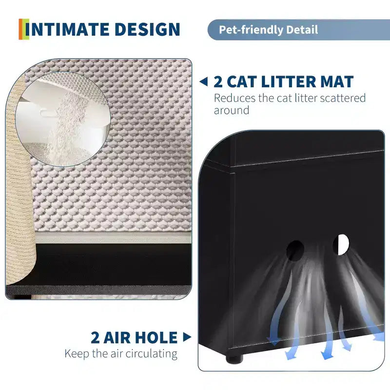 Meuble cache-litière double avec poteaux à griffer et tapis de litière à double couche pour animaux de compagnie d'intérieur