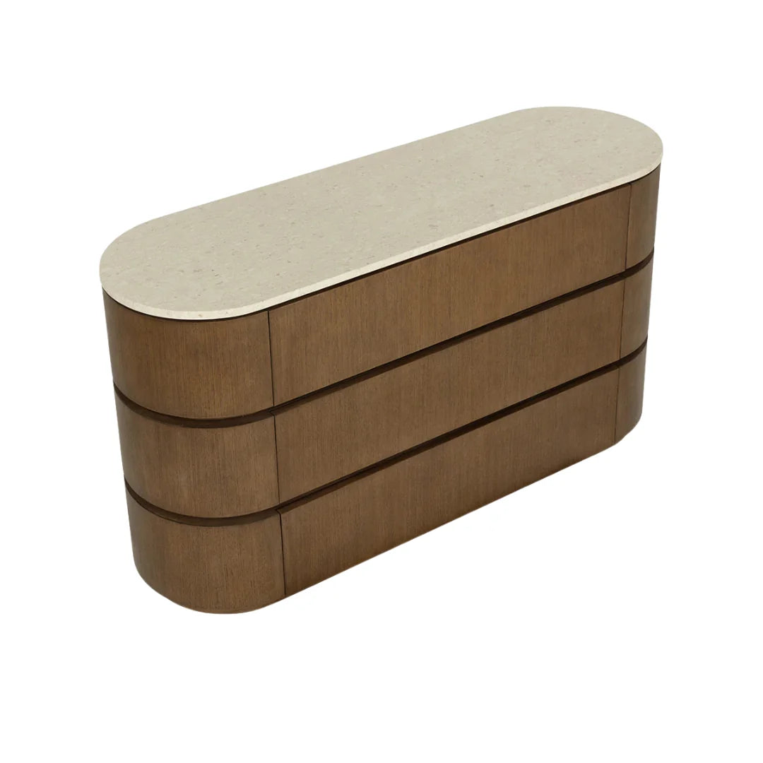 Commode sculpturale en marbre biologique avec rangements - Chambre à coucher | Finition polie