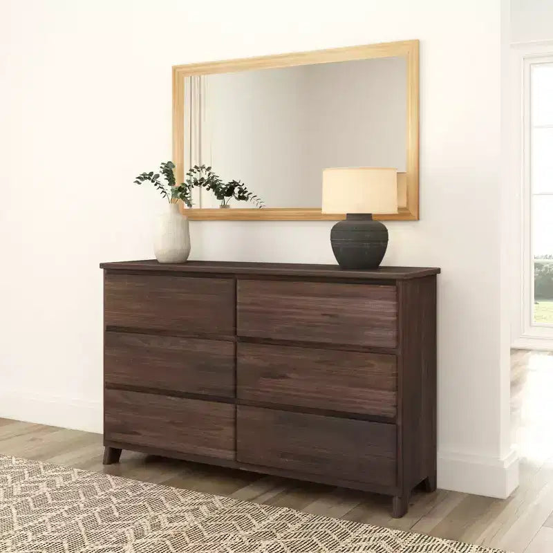 Commode de ferme en bois massif à 6 tiroirs