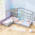 Lits doubles en L pour enfants avec fenêtre et barrières - Gris/Blanc