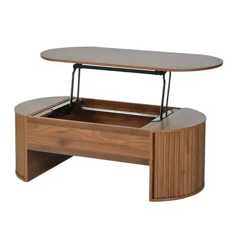 Table basse relevable de 120 cm, table centrale ovale en bois avec rangement caché, table basse moderne pour salon, chambre, bureau
