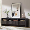 Meuble TV moderne AMERLIFE 70 avec design cannelé et armoires de rangement, pour téléviseurs jusqu'à 80 pouces, meuble TV en bois pour salon