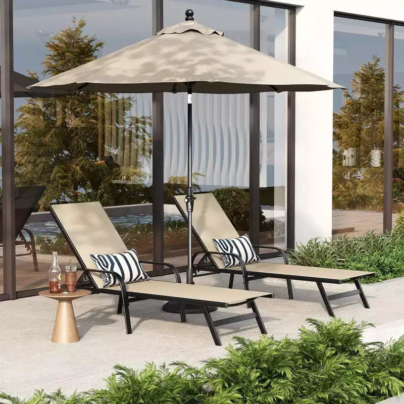 Lot de 2 chaises longues de jardin, transat inclinable réglable sur 5 positions, tissu Textilène, chaise longue de piscine de 193 cm pour terrasse, jardin et bord de piscine