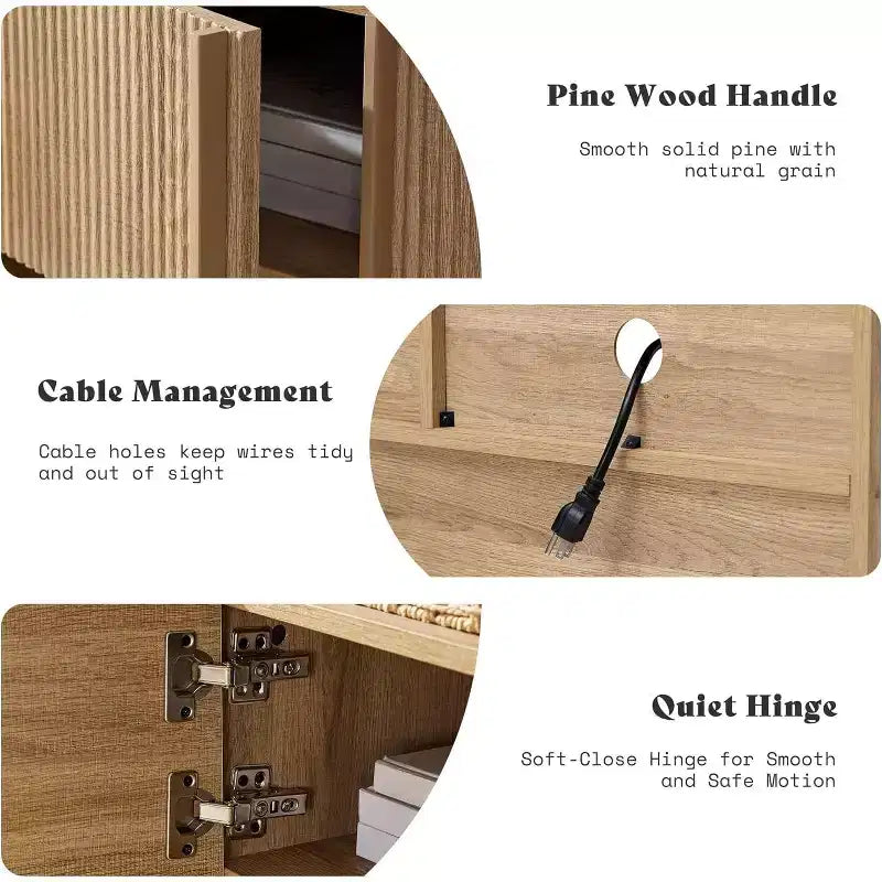 Meuble TV moderne AMERLIFE 70 avec design cannelé et armoires de rangement, pour téléviseurs jusqu'à 80 pouces, meuble TV en bois pour salon