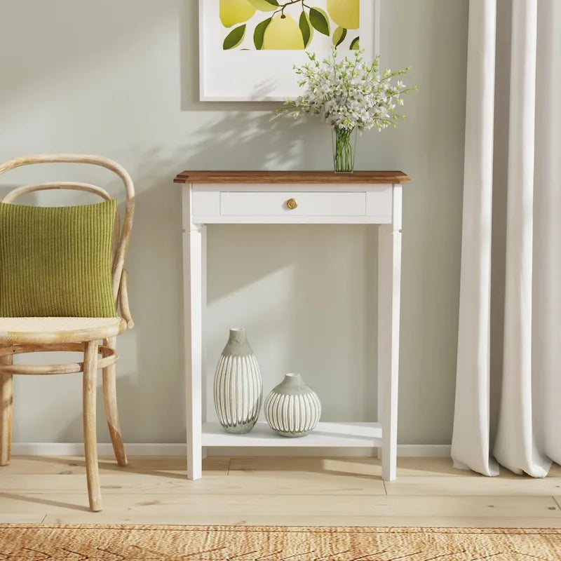 Console d'appoint Marnie bicolore à 1 tiroir en bois massif avec étagère par East at Main