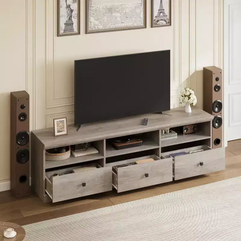 Meuble TV Mid-Century Modern de 178 cm avec tiroir de rangement et étagères ouvertes