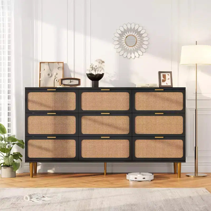 Commode en rotin pour la chambre, armoires de rangement grande capacité pour la garde-robe, convient pour le salon, le couloir et la chambre d'enfant.