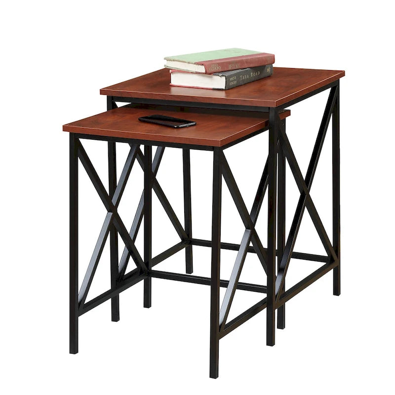 Table gigogne à piètement en X en métal avec plateau en MDF, plusieurs finitions