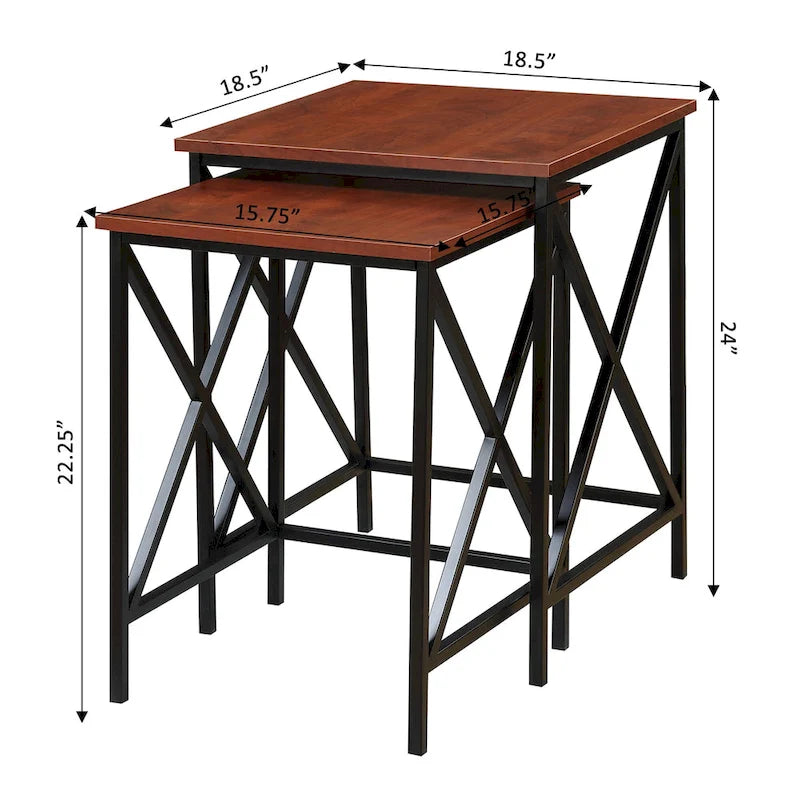 Table gigogne à piètement en X en métal avec plateau en MDF, plusieurs finitions