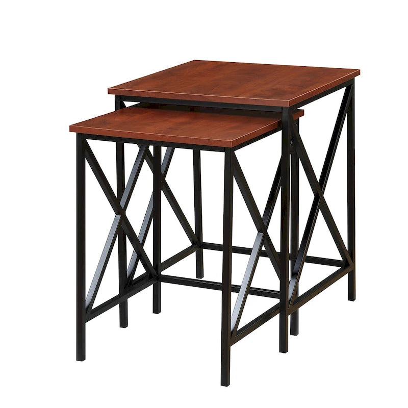 Table gigogne à piètement en X en métal avec plateau en MDF, plusieurs finitions