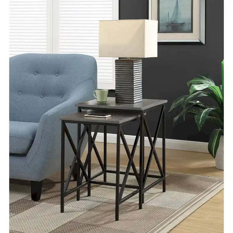 Table gigogne à piètement en X en métal avec plateau en MDF, plusieurs finitions