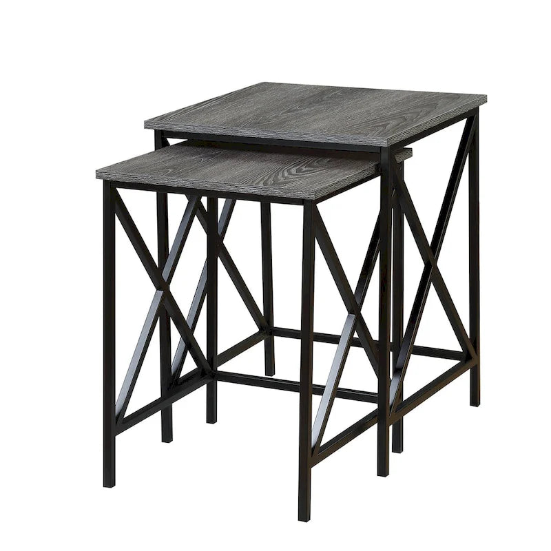 Table gigogne à piètement en X en métal avec plateau en MDF, plusieurs finitions