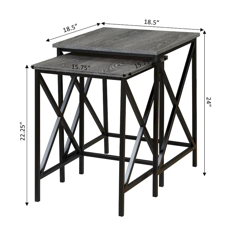 Table gigogne à piètement en X en métal avec plateau en MDF, plusieurs finitions
