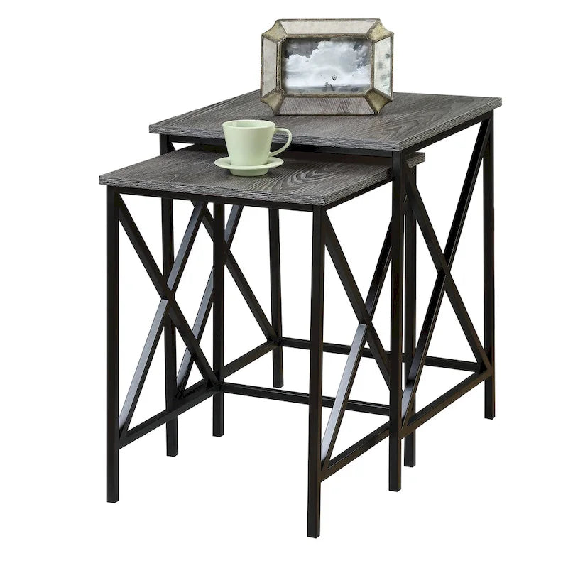 Table gigogne à piètement en X en métal avec plateau en MDF, plusieurs finitions