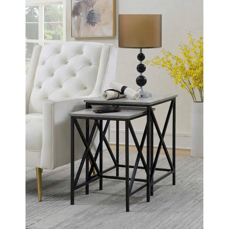 Table gigogne à piètement en X en métal avec plateau en MDF, plusieurs finitions
