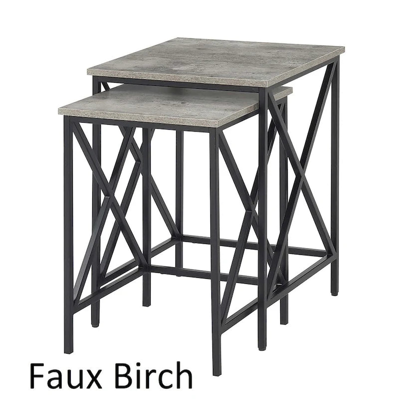 Table gigogne à piètement en X en métal avec plateau en MDF, plusieurs finitions