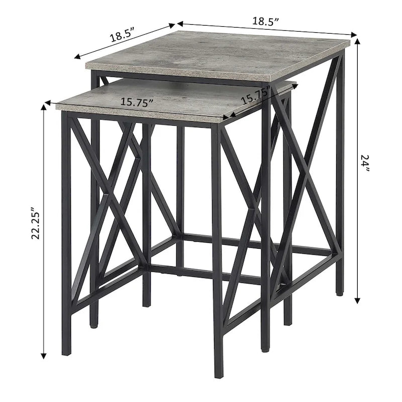 Table gigogne à piètement en X en métal avec plateau en MDF, plusieurs finitions