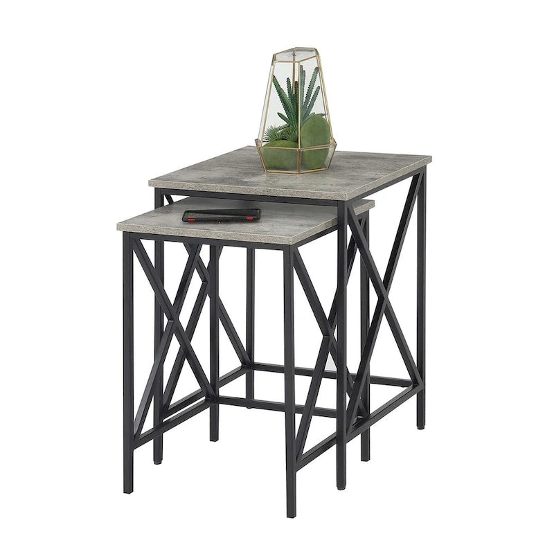 Table gigogne à piètement en X en métal avec plateau en MDF, plusieurs finitions