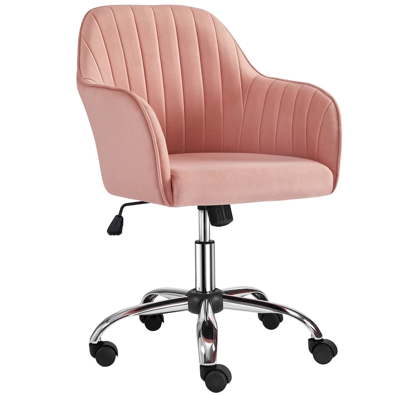 Fauteuil de bureau pivotant en velours avec accoudoirs, réglable en hauteur, rose