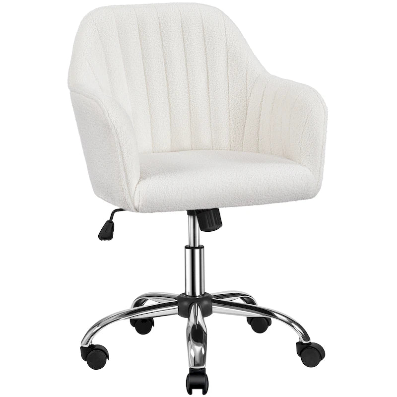 Fauteuil de bureau pivotant en velours avec accoudoirs, réglable en hauteur, rose
