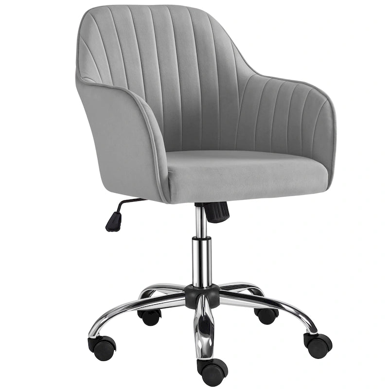 Fauteuil de bureau pivotant en velours avec accoudoirs, réglable en hauteur, rose
