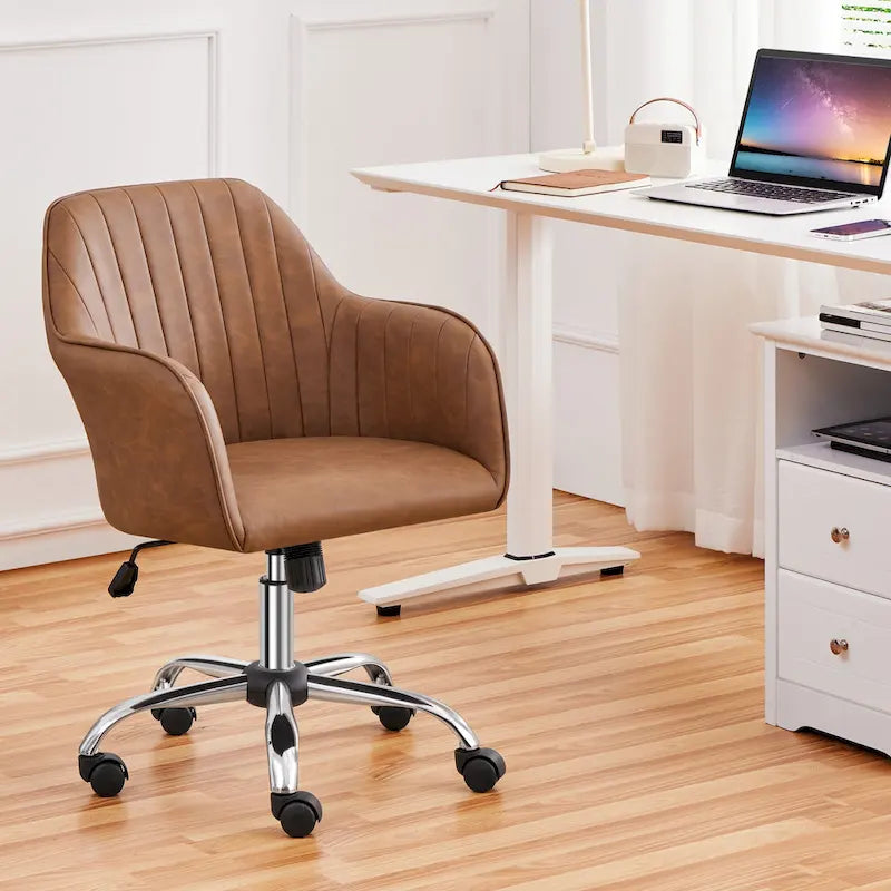 Fauteuil de bureau pivotant en velours avec accoudoirs, réglable en hauteur, rose