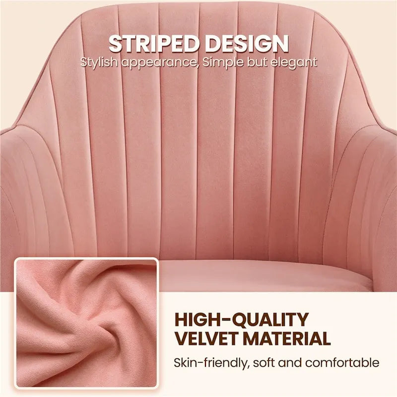 Fauteuil de bureau pivotant en velours avec accoudoirs, réglable en hauteur, rose
