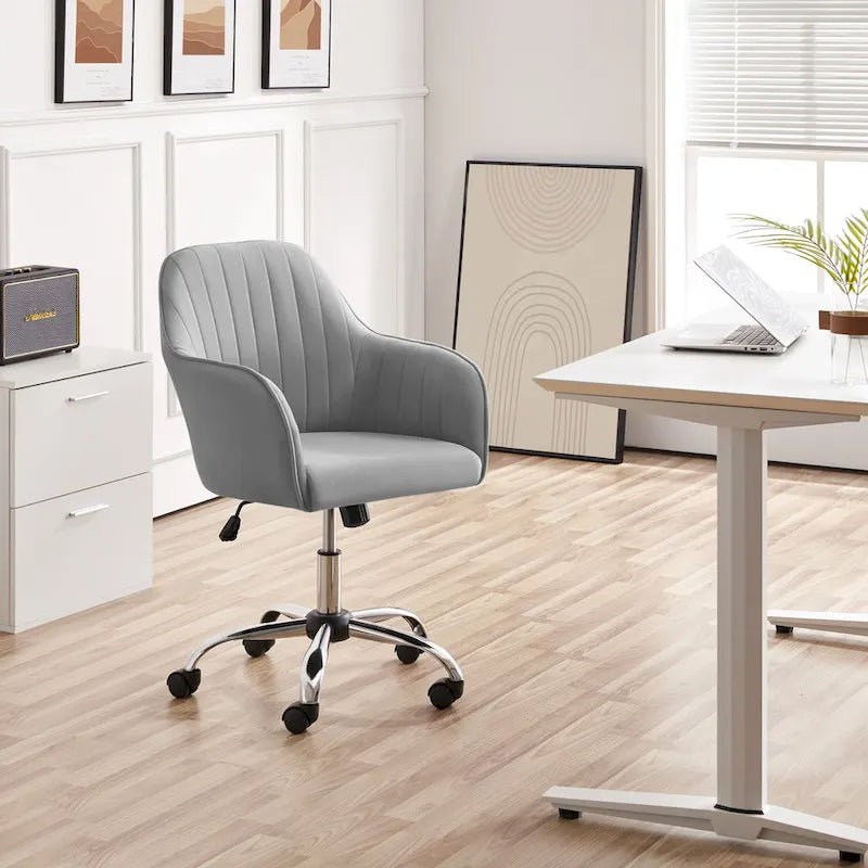 Fauteuil de bureau pivotant en velours avec accoudoirs, réglable en hauteur, rose