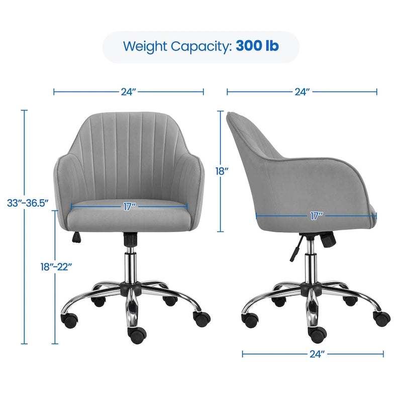 Fauteuil de bureau pivotant en velours avec accoudoirs, réglable en hauteur, rose
