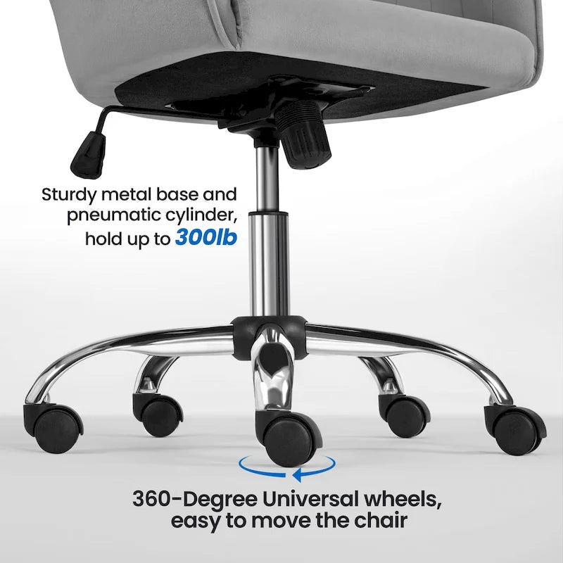 Fauteuil de bureau pivotant en velours avec accoudoirs, réglable en hauteur, rose