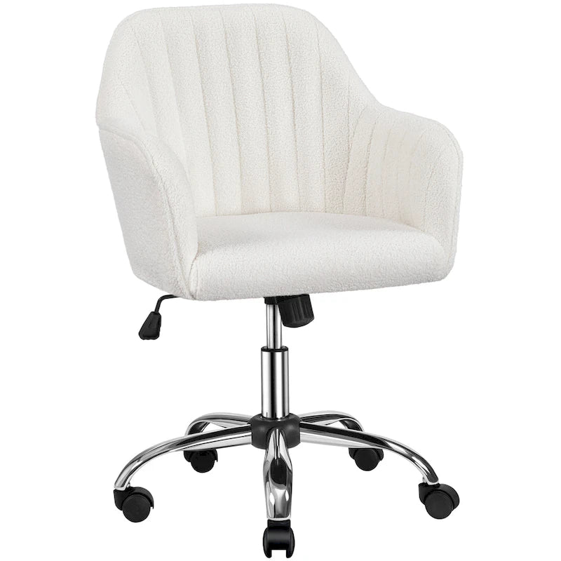 Fauteuil de bureau pivotant en velours avec accoudoirs, réglable en hauteur, rose
