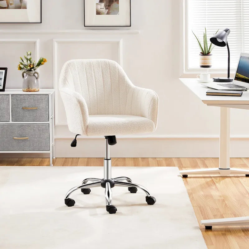 Fauteuil de bureau pivotant en velours avec accoudoirs, réglable en hauteur, rose