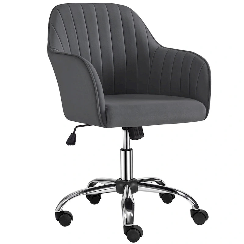 Fauteuil de bureau pivotant en velours avec accoudoirs, réglable en hauteur, rose