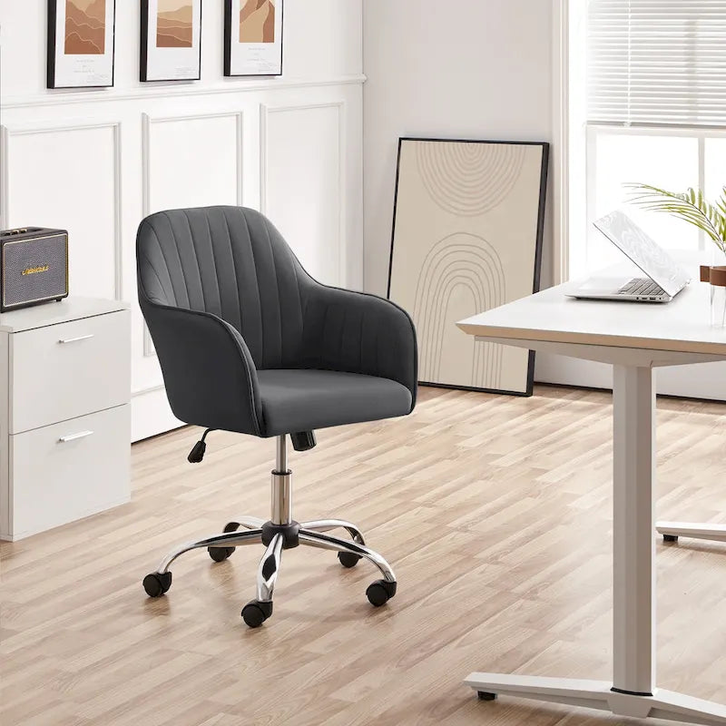 Fauteuil de bureau pivotant en velours avec accoudoirs, réglable en hauteur, rose