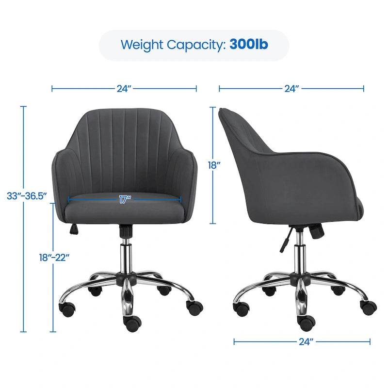 Fauteuil de bureau pivotant en velours avec accoudoirs, réglable en hauteur, rose