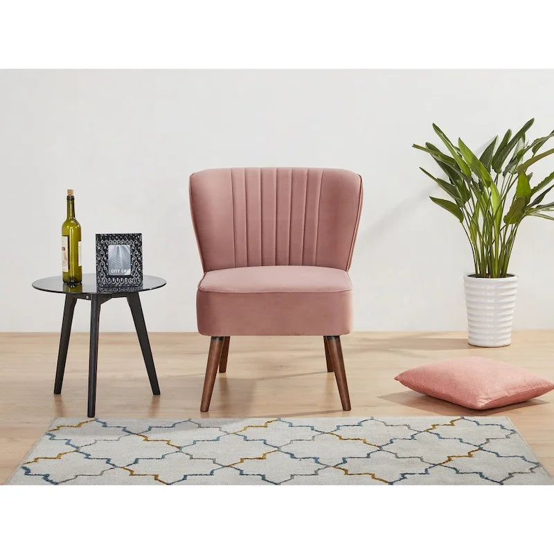 Fauteuil d'appoint sans accoudoirs en velours avec pieds en bois massif