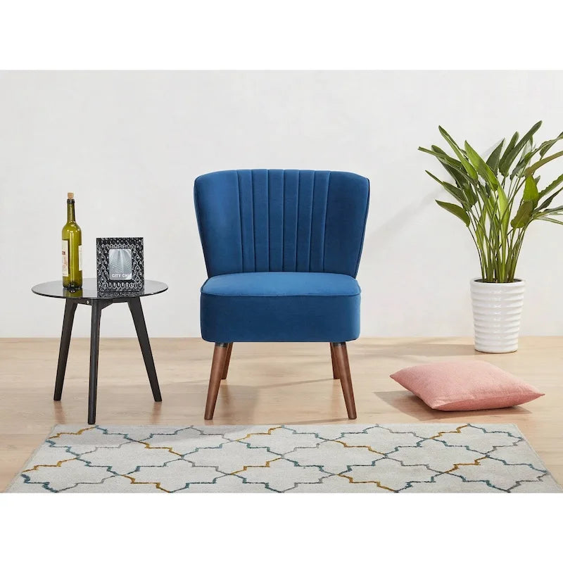 Fauteuil d'appoint sans accoudoirs en velours avec pieds en bois massif