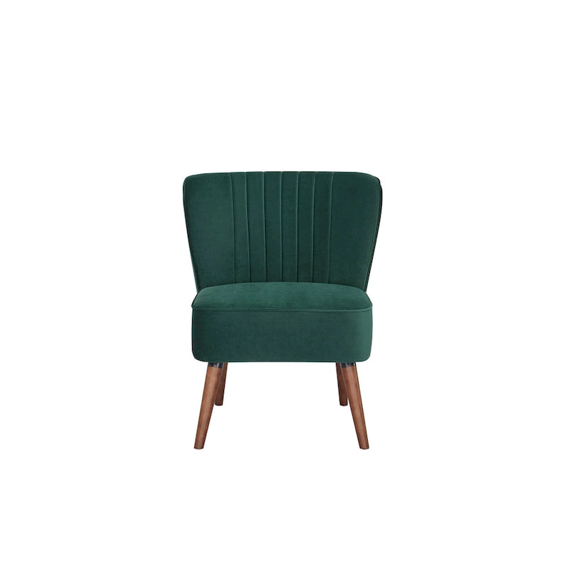 Fauteuil d'appoint sans accoudoirs en velours avec pieds en bois massif
