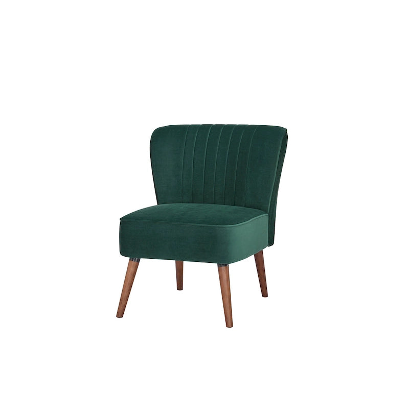 Fauteuil d'appoint sans accoudoirs en velours avec pieds en bois massif