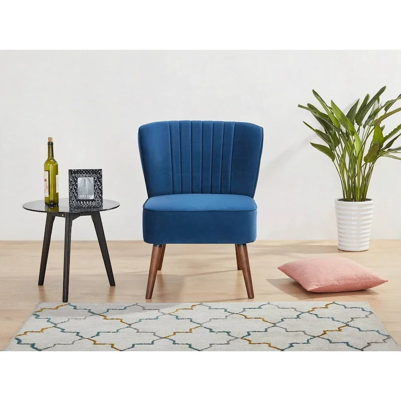Fauteuil d'appoint sans accoudoirs en velours avec pieds en bois massif