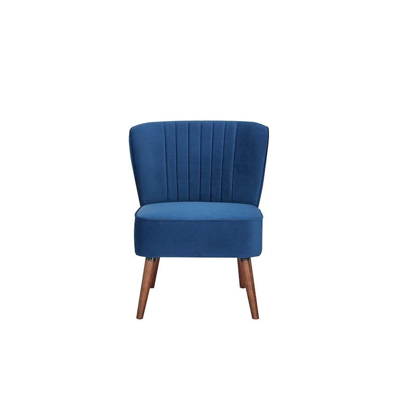 Fauteuil d'appoint sans accoudoirs en velours avec pieds en bois massif