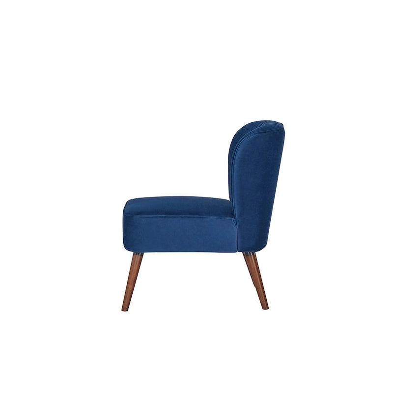 Fauteuil d'appoint sans accoudoirs en velours avec pieds en bois massif