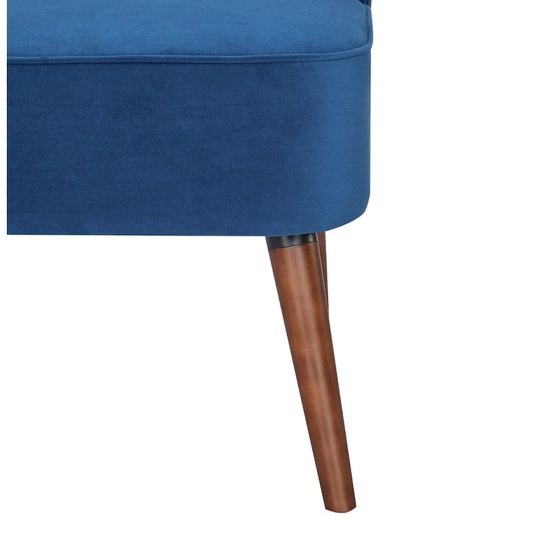 Fauteuil d'appoint sans accoudoirs en velours avec pieds en bois massif