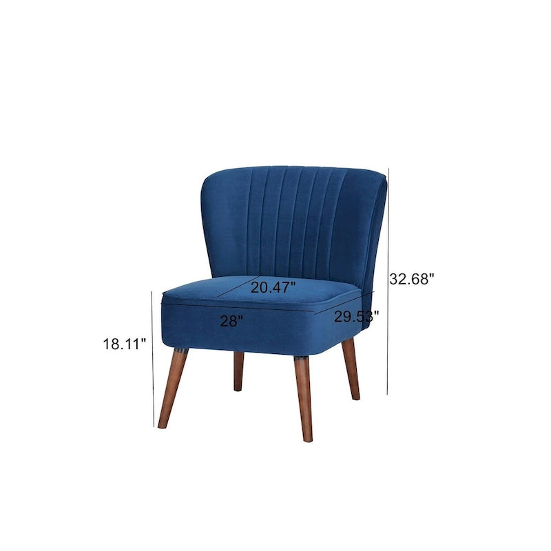 Fauteuil d'appoint sans accoudoirs en velours avec pieds en bois massif