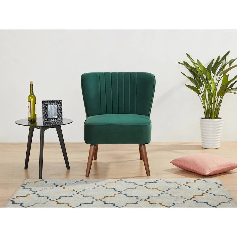 Fauteuil d'appoint sans accoudoirs en velours avec pieds en bois massif